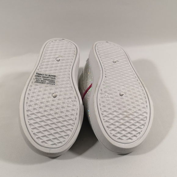 Girl's Slip-on Shoe, White and Silver Glitter with Pink. Rubber Soles, Size 10 - Picture 6 of 6